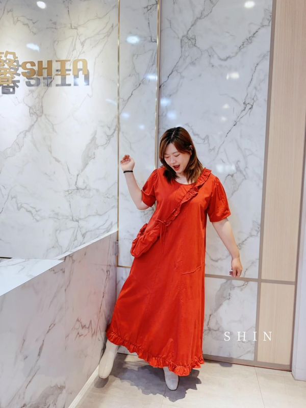 仙氣飄飄斜垮包方領洋(黃/粉/紅/藍) 