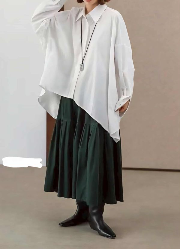 不對襯寬版襯衫(黑/白) 