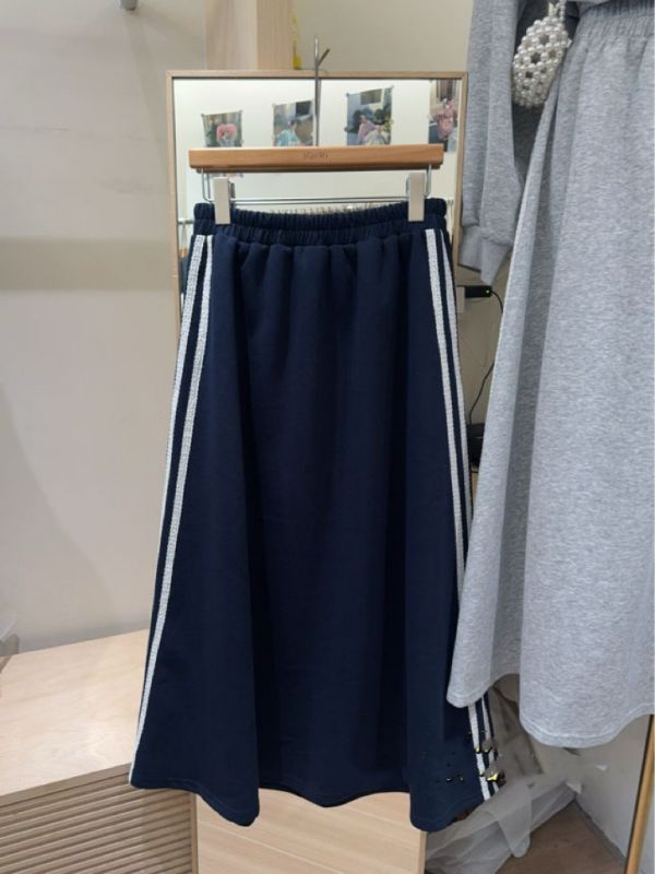 側白條長裙(深藍/灰) 