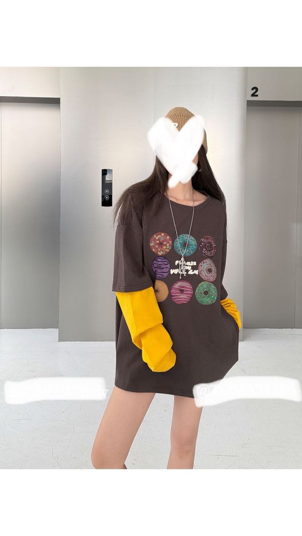 甜甜圈假兩件T(黑/深灰/深藍/花灰) 