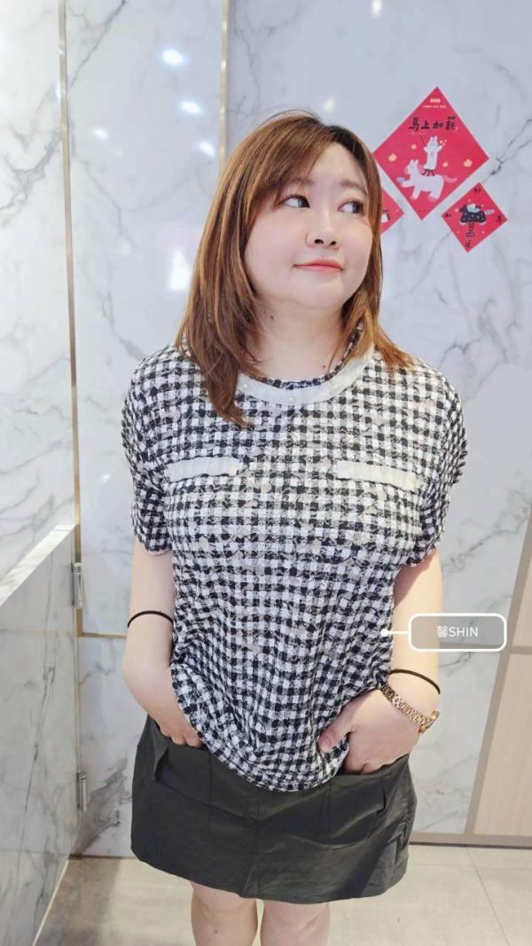 小香皺皺棉方格上衣(黑格/咖格) 