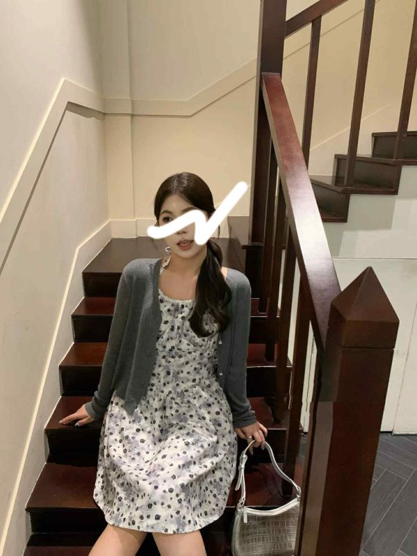 綁帶滿花短洋(深藍/復古黑) 