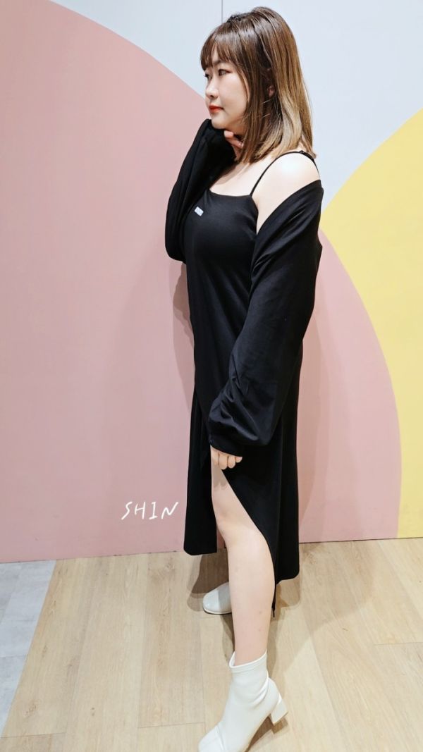 小辣辣細肩不規開衩套裝洋(黑/灰) 