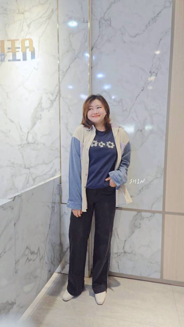 韓版燈芯絨撞色拼接襯衫(紫/灰/杏) 