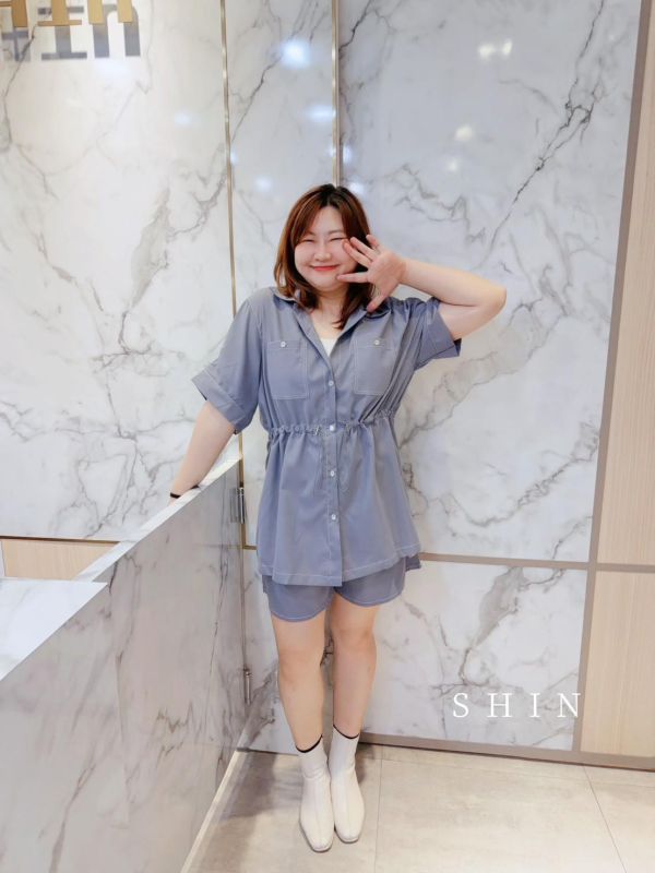 車線知性女孩襯衫褲套裝(藍/杏/黑) 