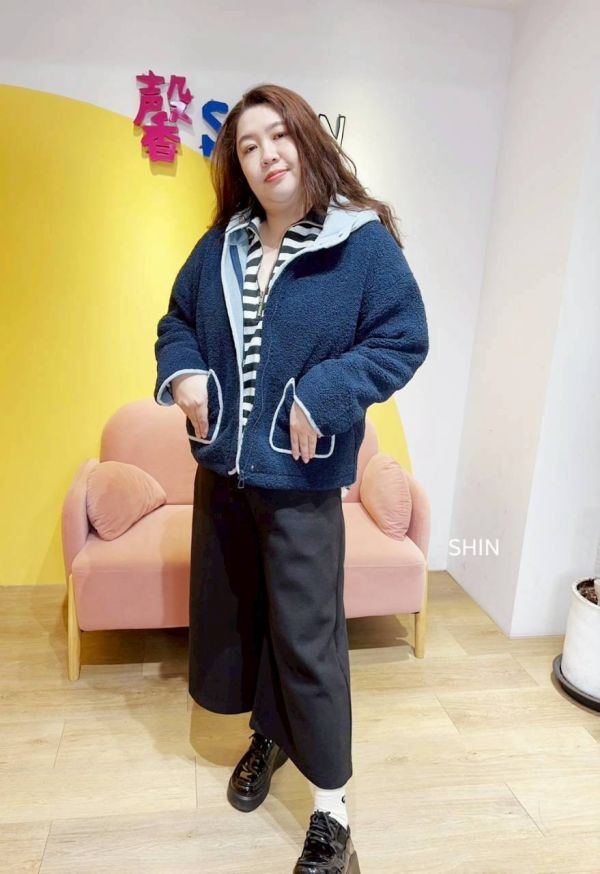 韓版歐膩奶油邊Q毛外套 