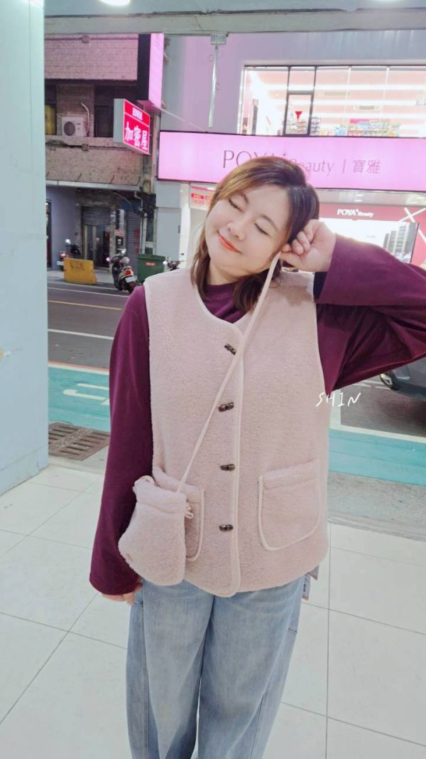 附包綿羊毛背心(粉/杏) 