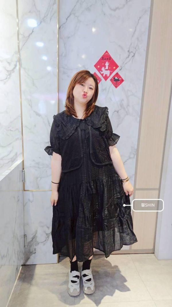 真兩件蕾絲背心+娃娃領洋裝(米白/黑) 