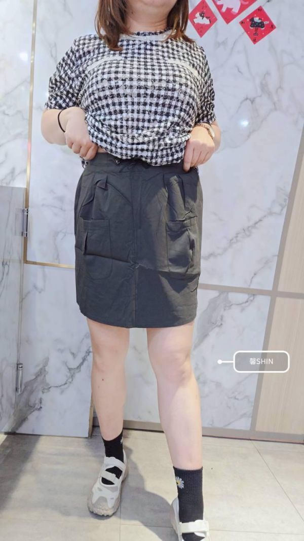 超彈伸縮抽繩工裝褲裙(黑/軍綠) 