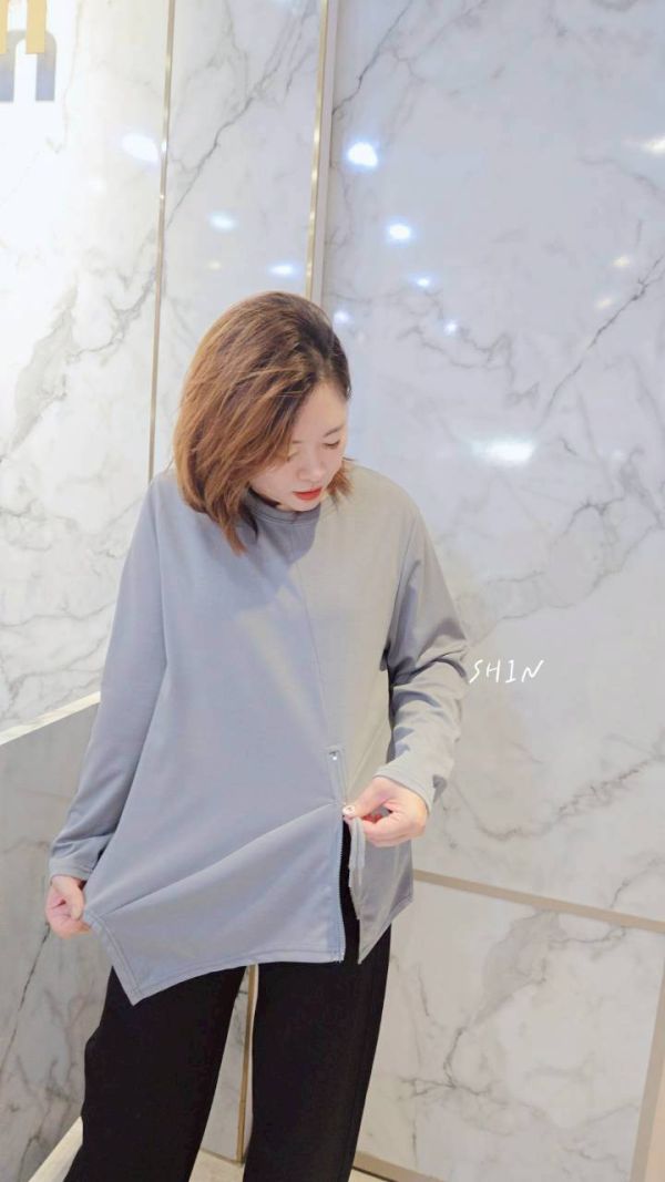 下擺拉鍊設計太空棉T 