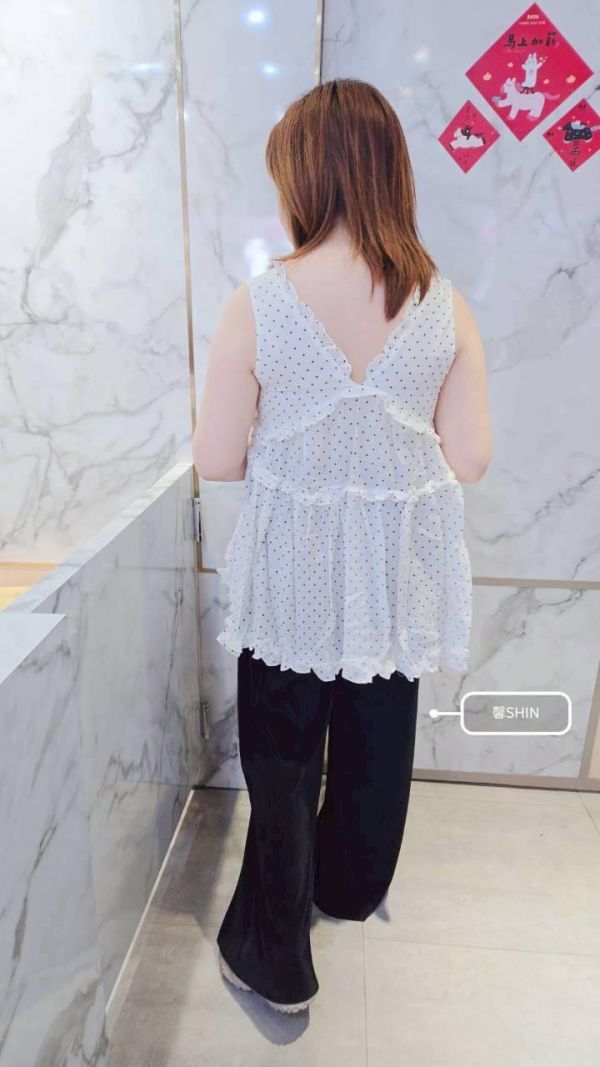 波波點棉麻滾邊長版背心(黑底/白底) 