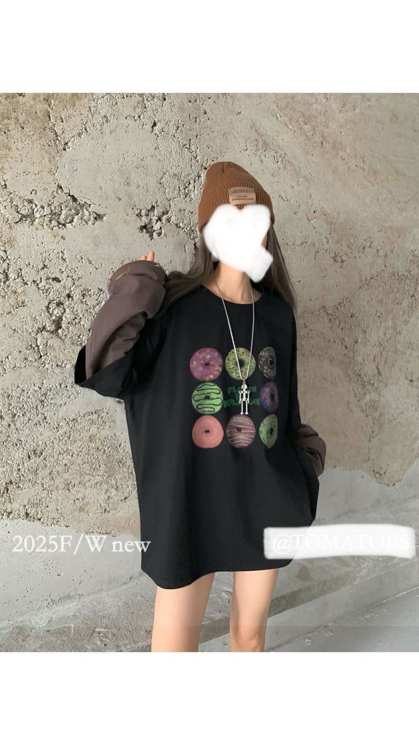 甜甜圈假兩件T(黑/深灰/深藍/花灰) 