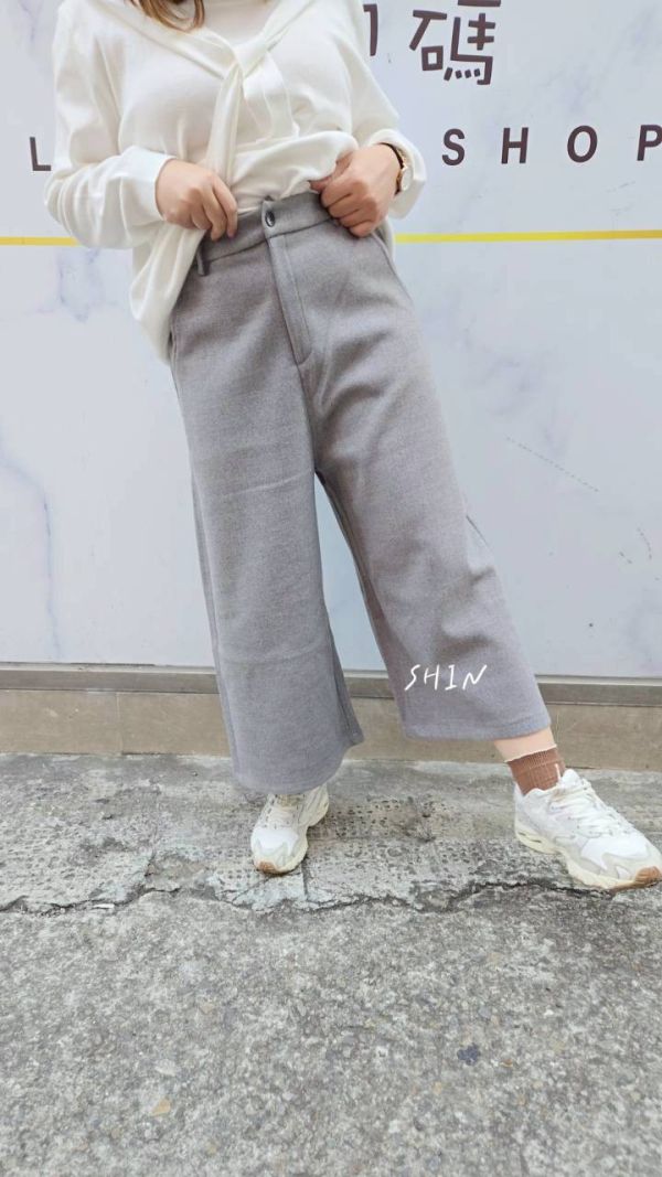 挺布毛呢七分褲(黑/灰) 