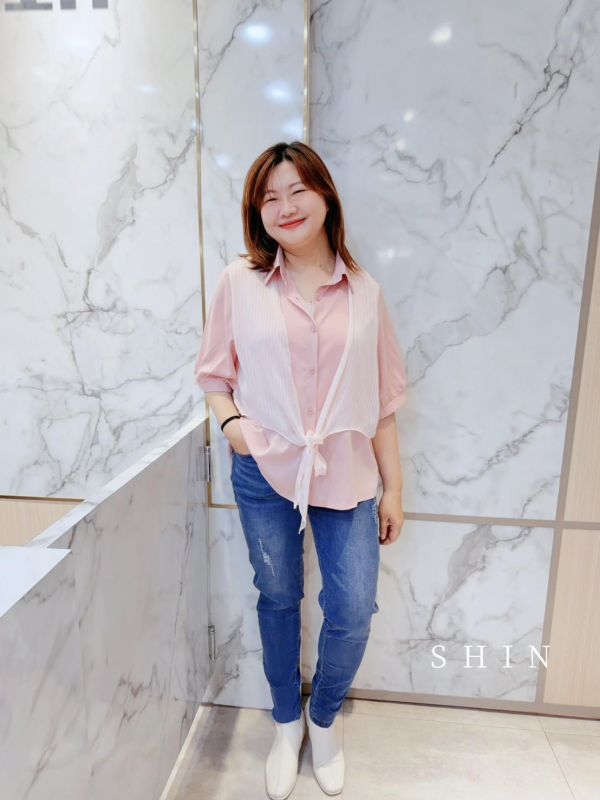 設計款拼接背心假兩件襯衫 