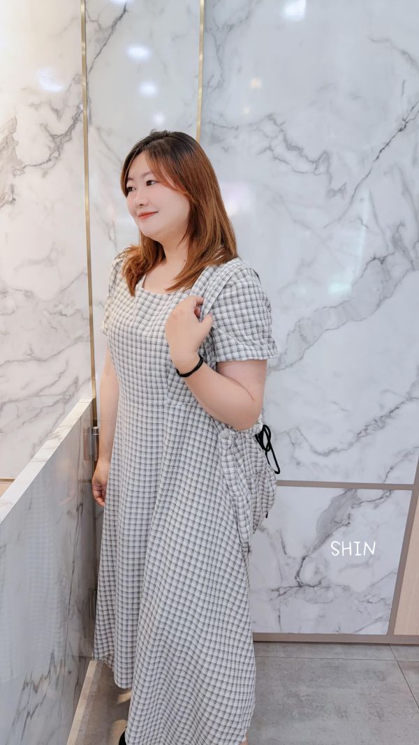 氣質女孩格子附包長洋 
