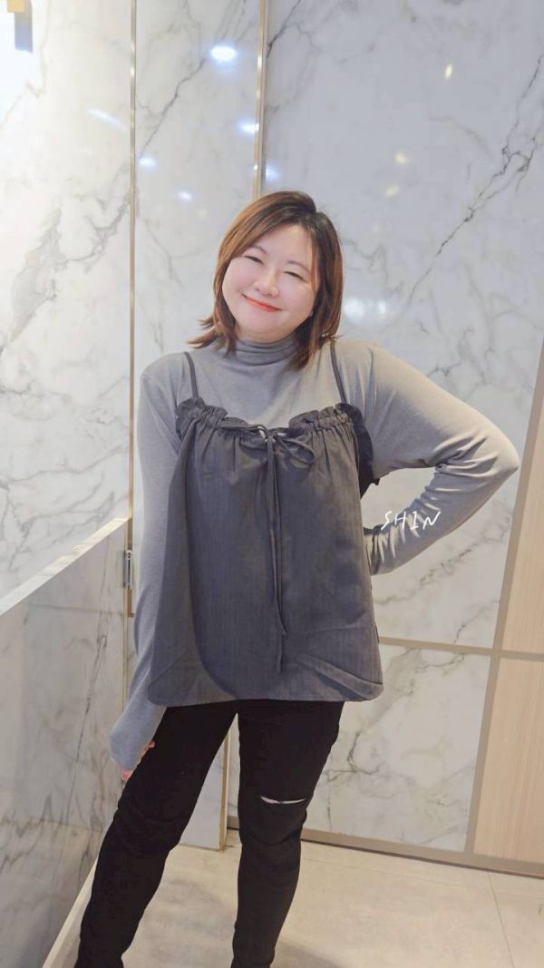 韓系高領上衣+背心套裝上衣(咖/灰) 