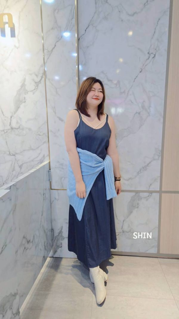 直紋針織衣+雪紡長版洋(粉/藍/灰) 