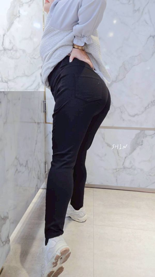 三顆假釦超彈高腰褲 