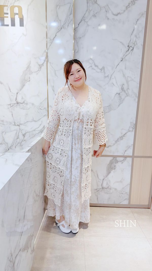 棉麻水墨花胸墊長洋(藍花/咖花) 