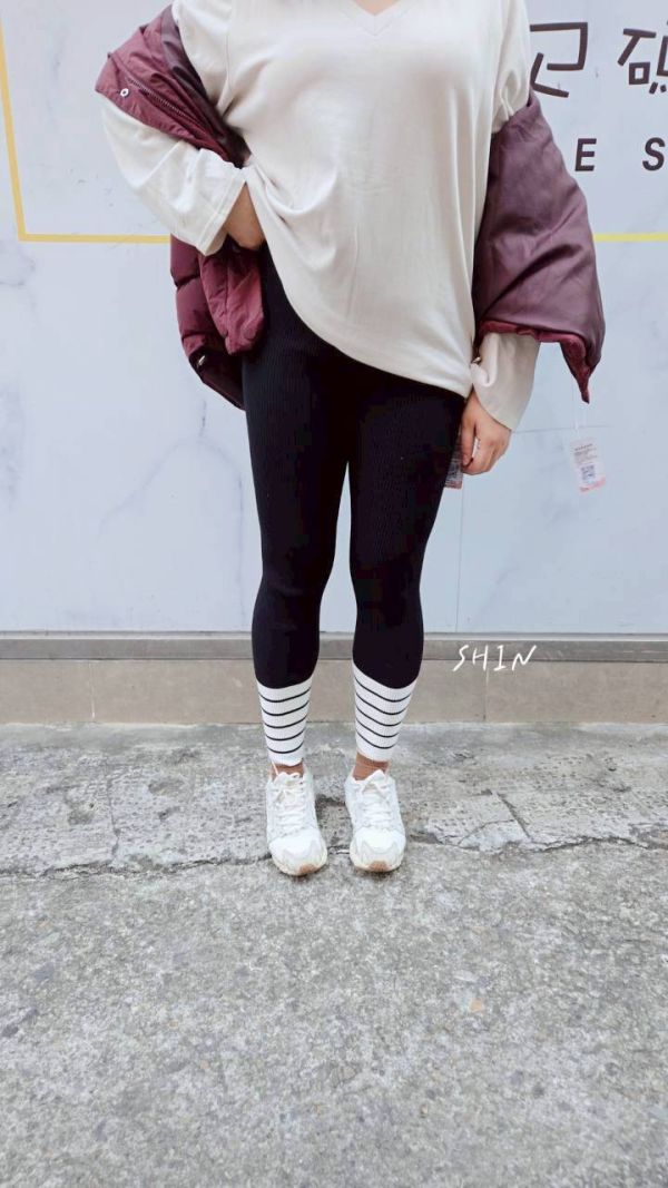 拼接條紋針織內搭褲(黑/咖/灰) 