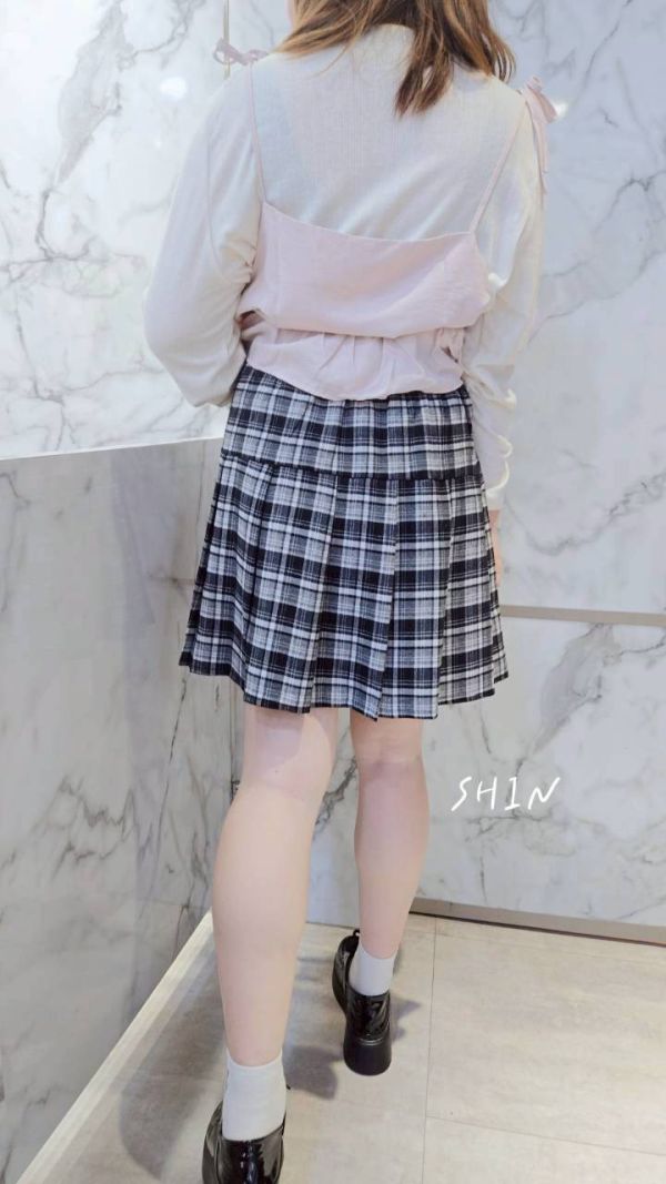 格子高腰百摺褲裙(黑格/咖格/藍格) 