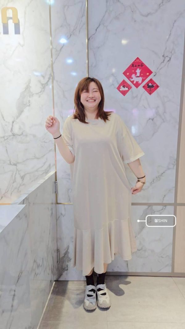 棉質手滾邊長版魚尾洋(黑/杏) 