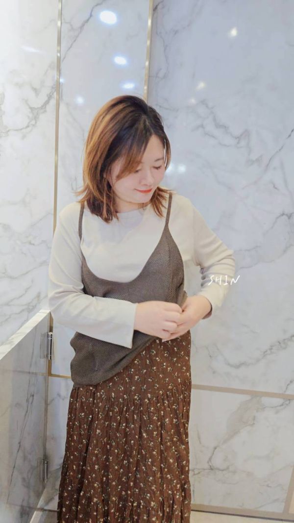 三件套碎花裙(深藍/咖) 