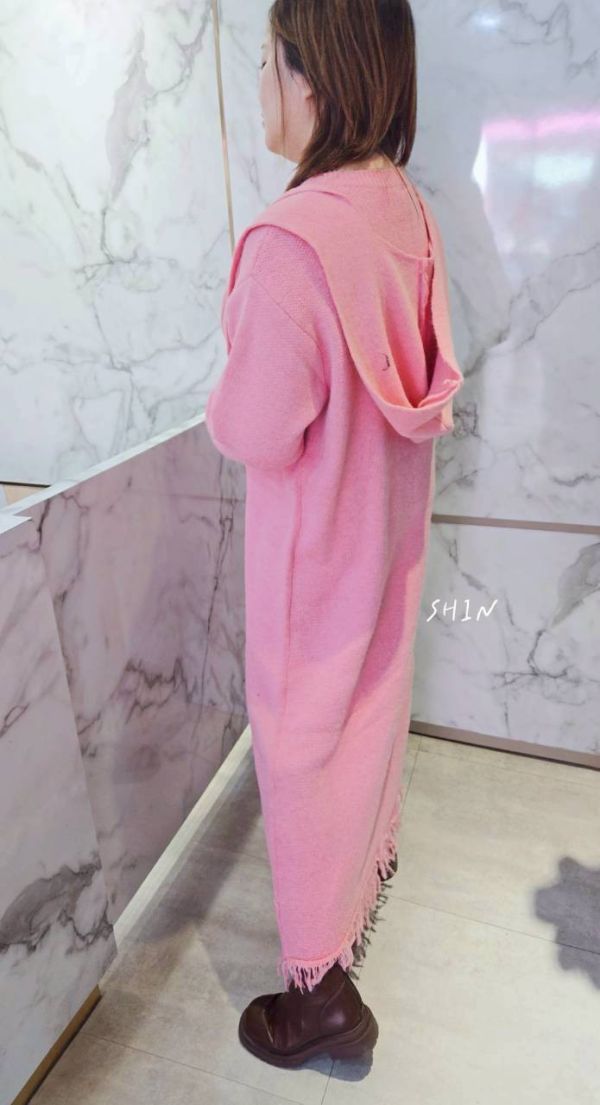 附帽批巾顯瘦流蘇針織洋(杏/粉紅/黑) 