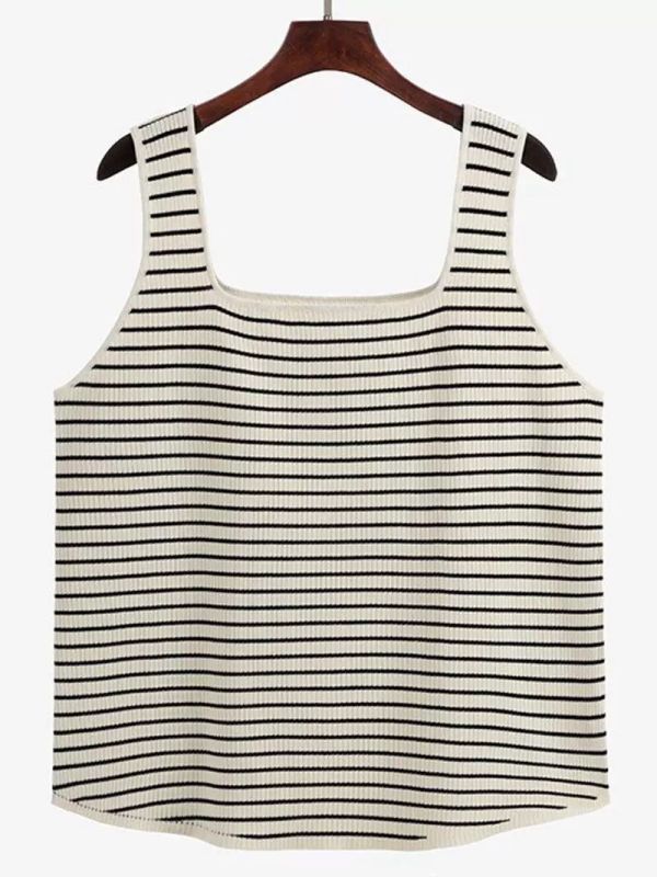 羅紋針織背心(黑/杏/條紋) 