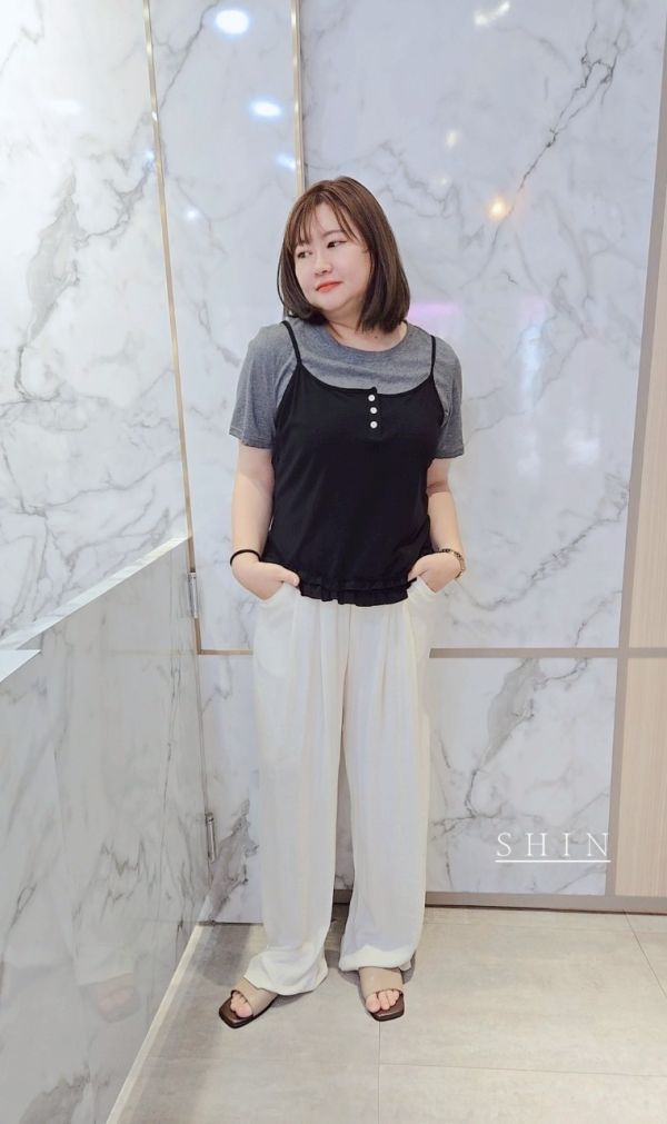 涼爽壓摺棉麻長褲(藍/杏) 