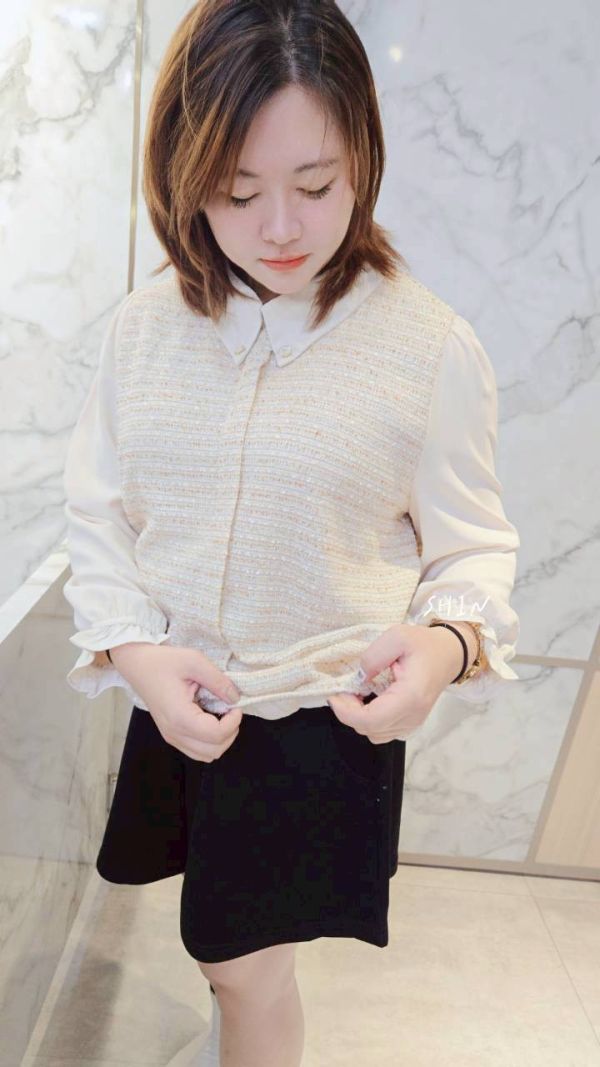 小香襯衫領漂漂上衣(杏/藍) 