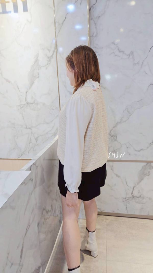 小香襯衫領漂漂上衣(杏/藍) 