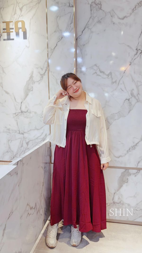 水水平口雪紡連身洋裝(卡其/深灰/酒紅/黑) 