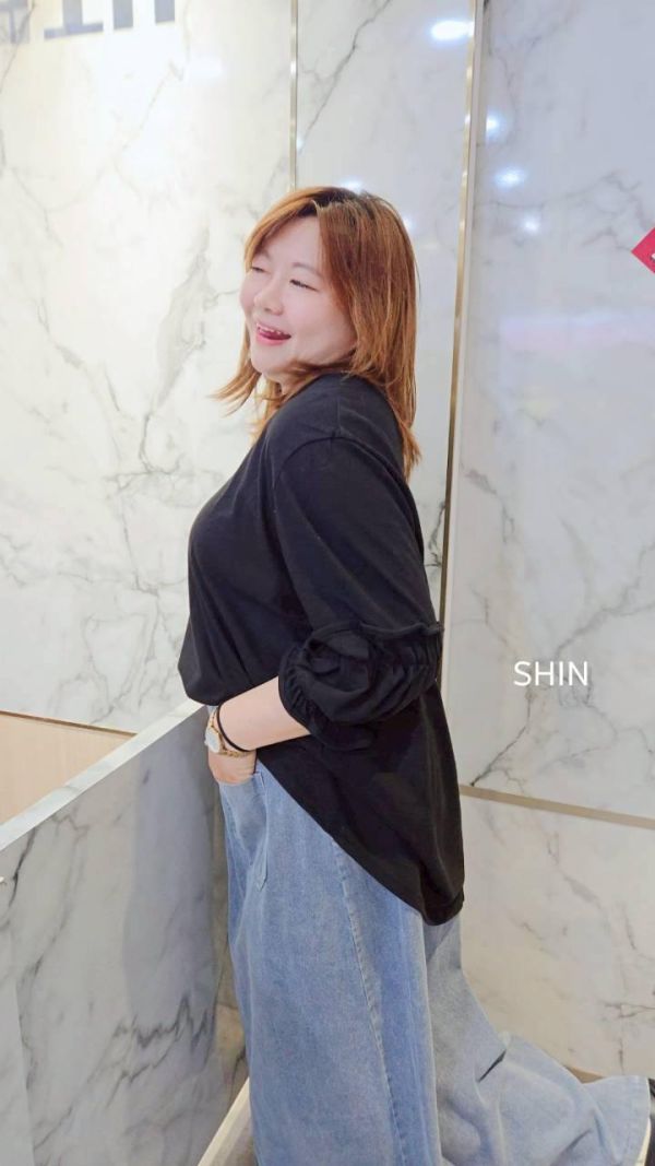 透氣竹節手袖滾邊上衣(橘/粉/黑/白) 