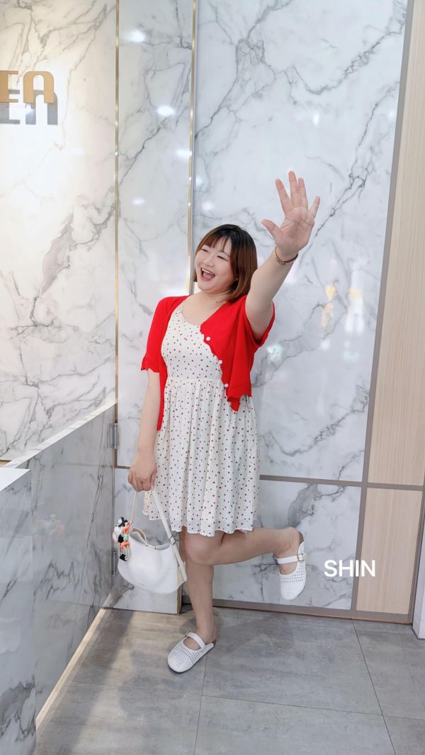 小紅花小氣質細肩短洋 