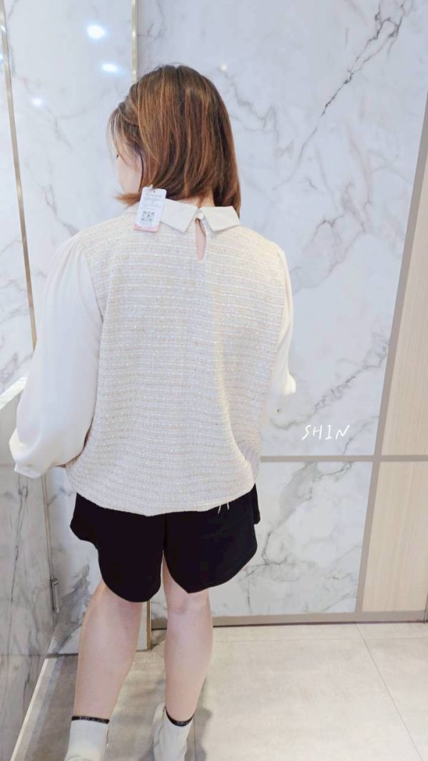 小香襯衫領漂漂上衣(杏/藍) 