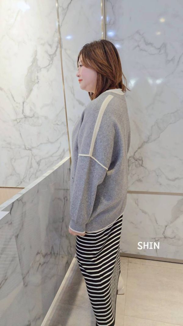 日系滾邊設計口袋針織外套(黑/杏/灰) 