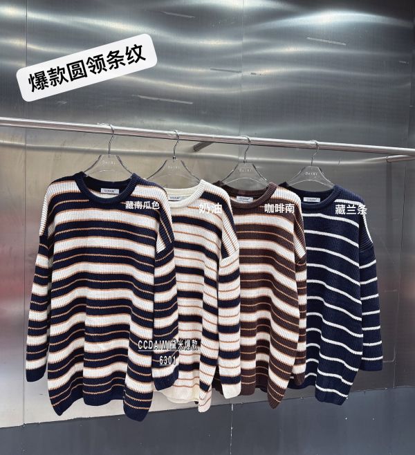 情侶款軟軟的圓領條紋針織衣(咖條/灰條/白底黑條/黑底白條/粉條/藍條) 