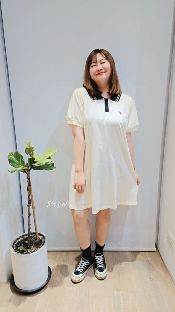 胸刺繡POLO領小洋裝(紫/綠/杏) 