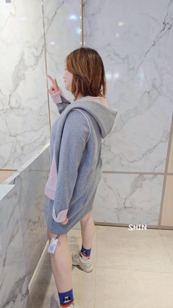 超挺布粉色帽短洋(灰/深藍) 