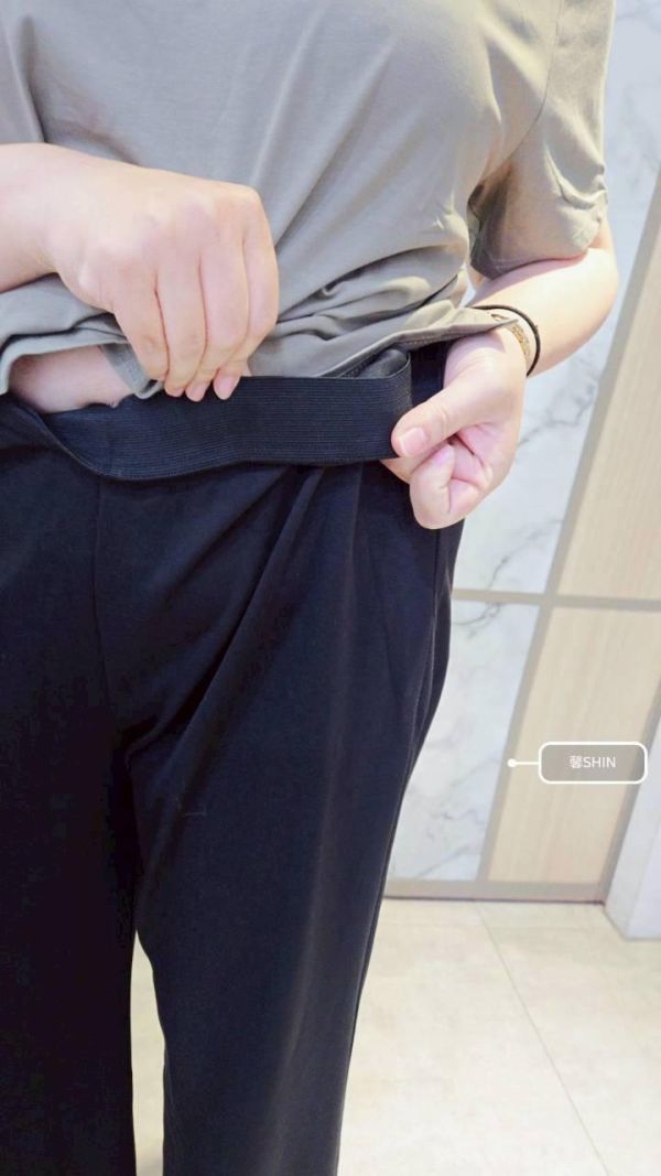 正韓太空棉鬆緊微喇叭長褲(黑/咖) 