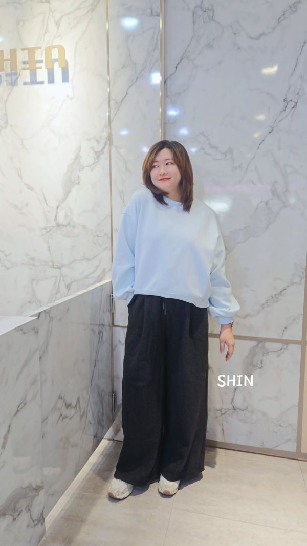 超長腿抽繩刷毛寬褲(黑/深灰) 