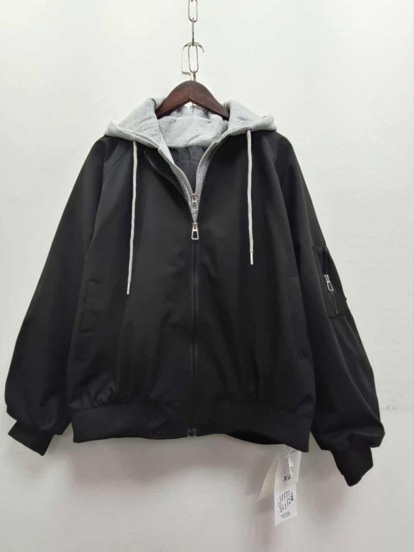 跳色連帽鋪棉風衣外套 