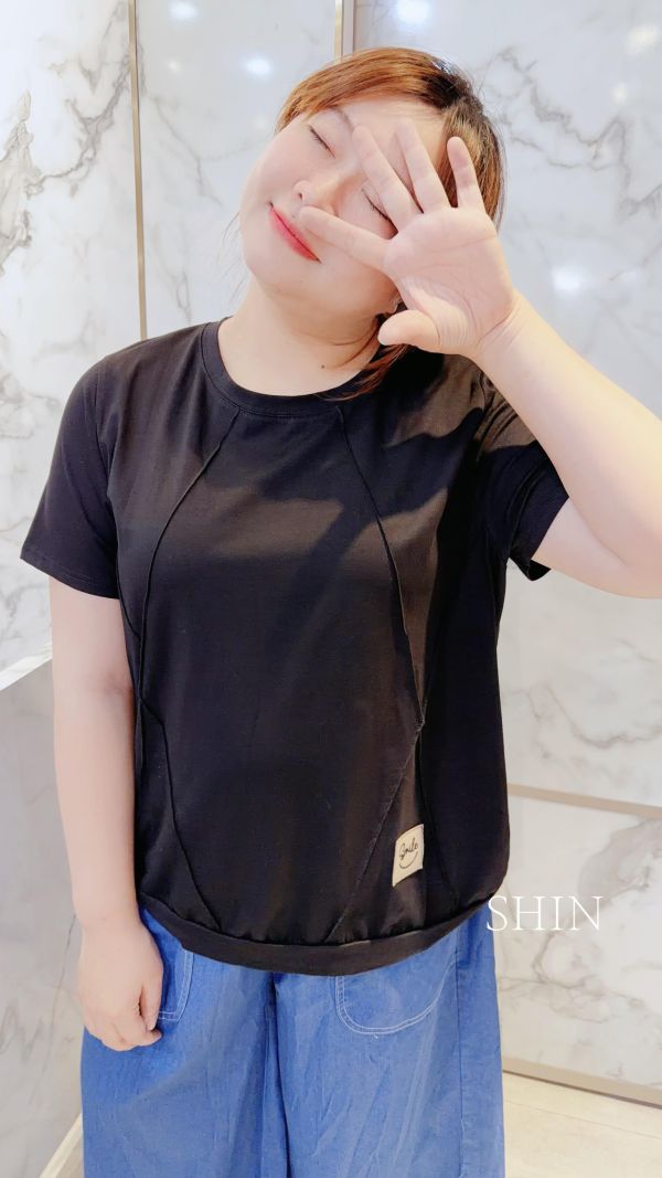 必包色V領冰瓷素T(黑/焦糖/芋紫) 