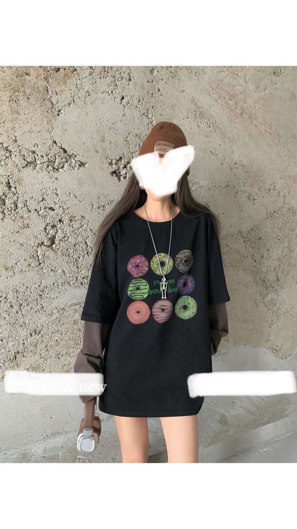 甜甜圈假兩件T(黑/深灰/深藍/花灰) 