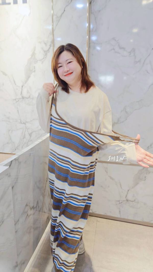 T+條紋長版針織洋(黑/杏/咖) 