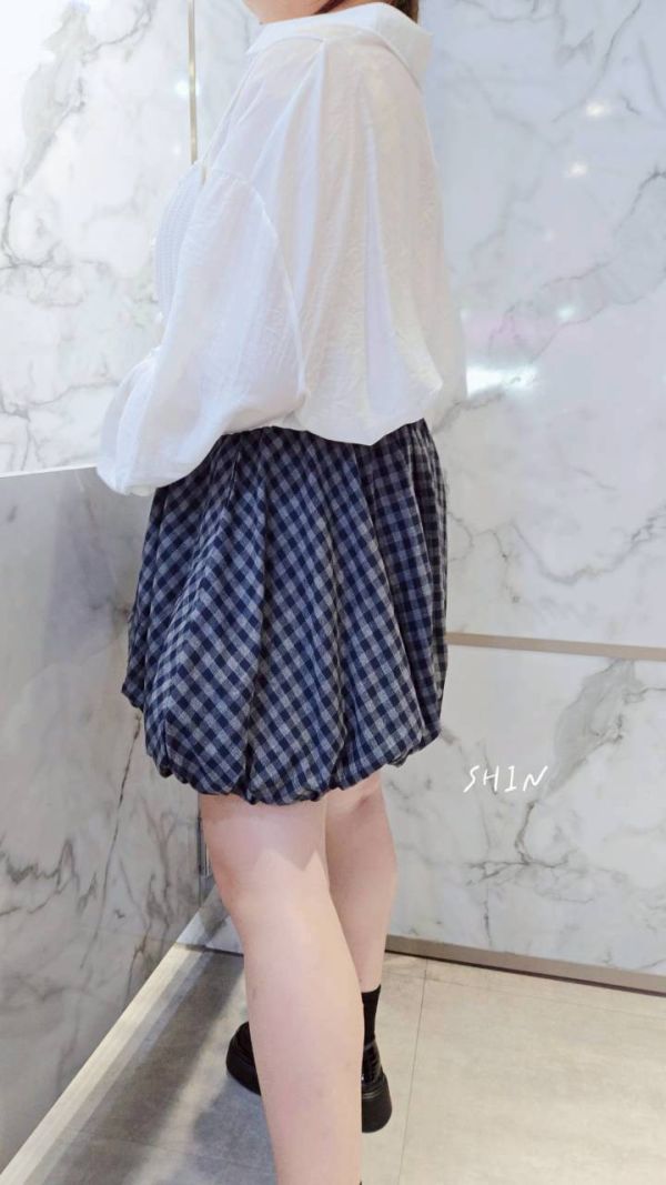 可愛爆表格子氣球褲裙(藍格/紅格) 