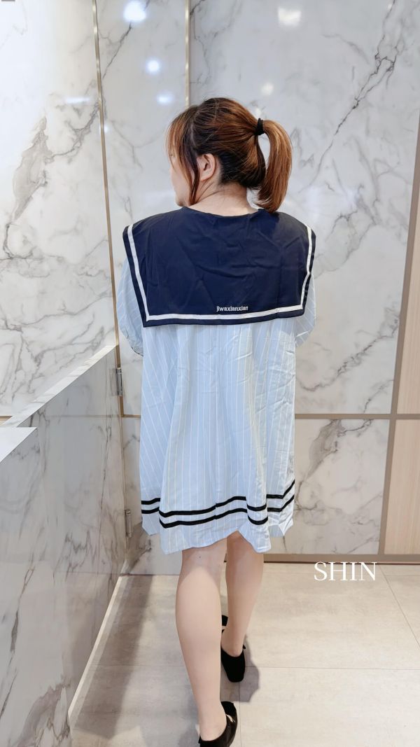 超寬鬆海軍領娃娃T(杏/藍) 