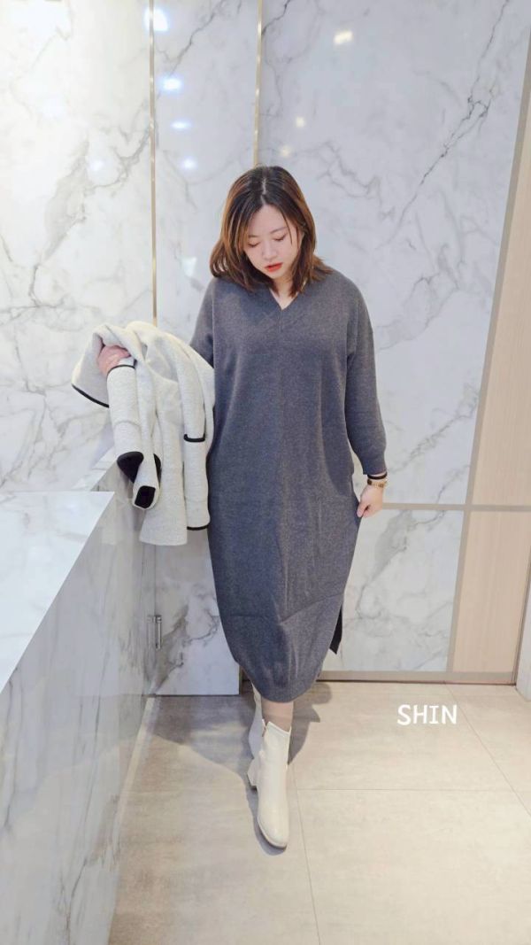 每人必買V領包芯針織長洋(黑/可可/深灰) 