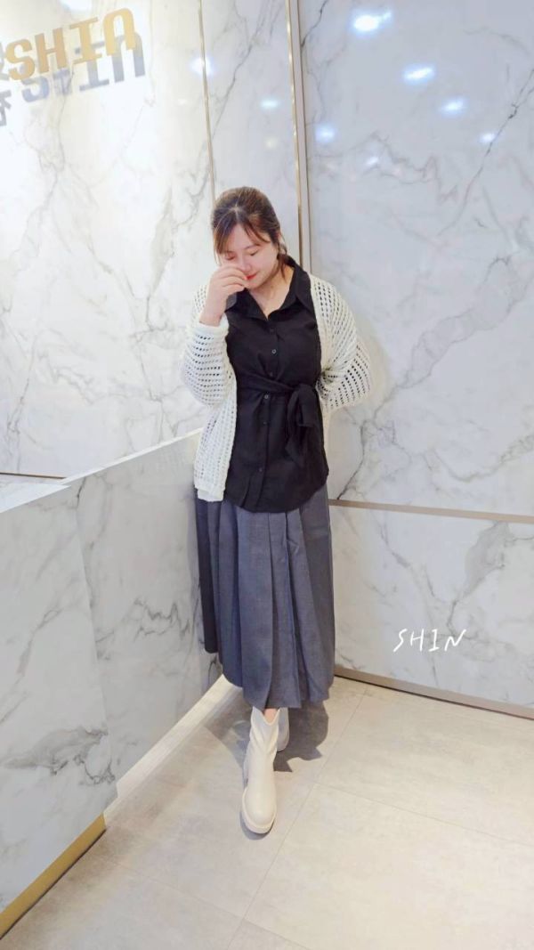 學院風百褶半身裙(黑/灰) 